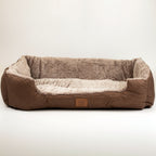 Petspuff Plush Teddy Pet Bed – Soft Warm Bolster Bed for Dogs & Cats | Brown, Medium 70cm