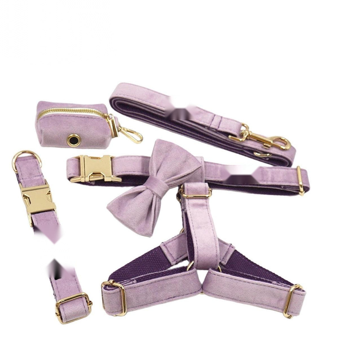 Petspuff Light Purple Step-In Harness Set – 5 Piece with Lead, Collar, Bow & Poop Bag Holder | Small Dogs & Cats