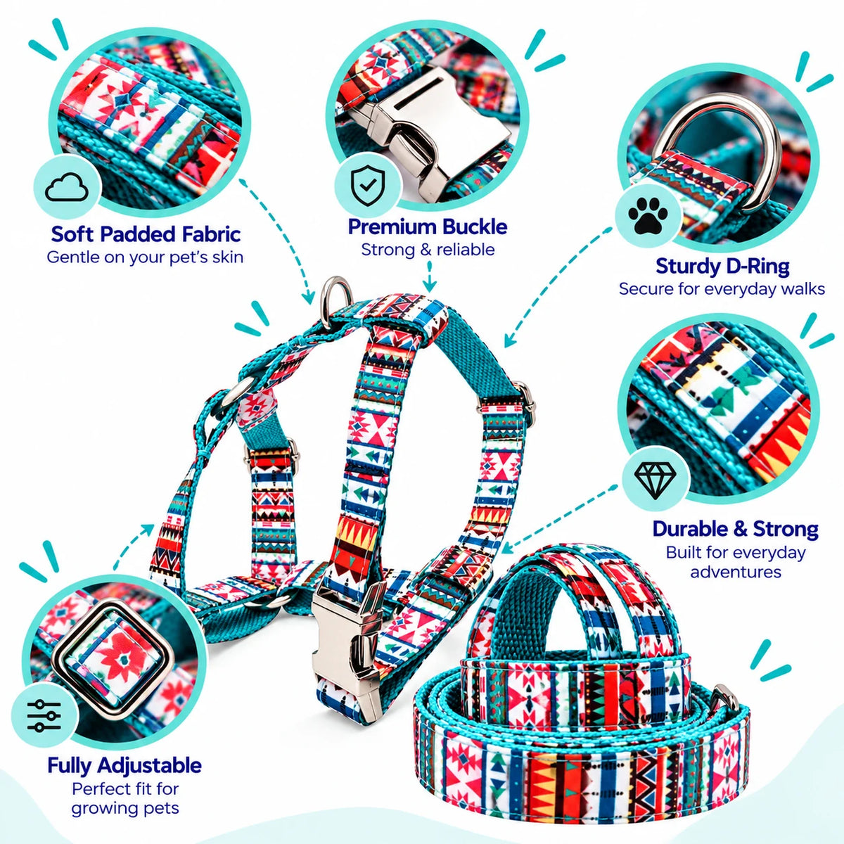Petspuff Tropical Print Step-In Harness & Lead Set – 2 Piece | Small Dogs, Puppies & Cats
