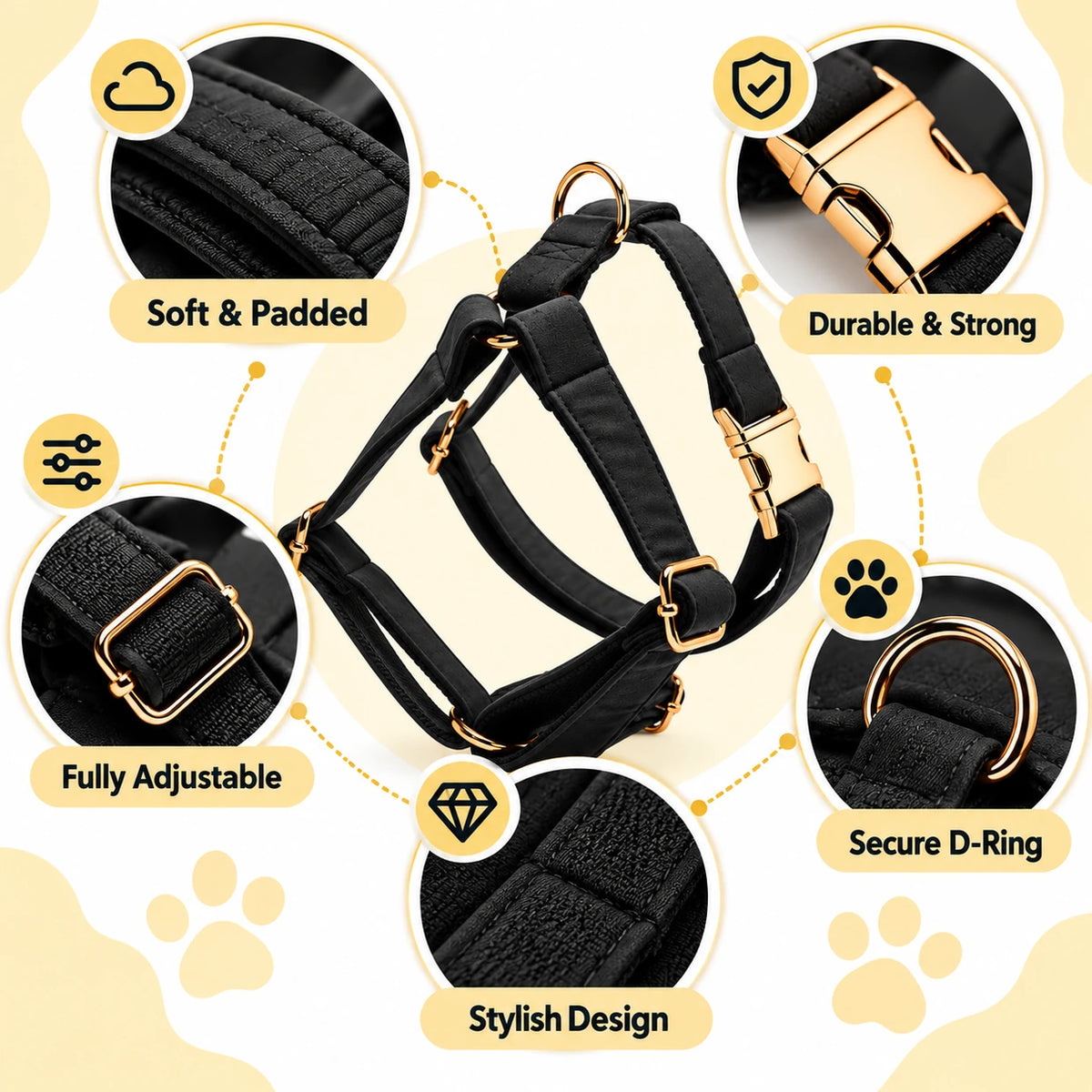 Petspuff Dark Grey Step-In Harness for Small Dogs, Puppies & Cats – Adjustable, Lightweight
