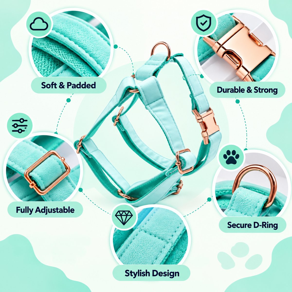 Petspuff Ice Blue Step-In Harness for Small Dogs, Puppies & Cats – Adjustable, Lightweight