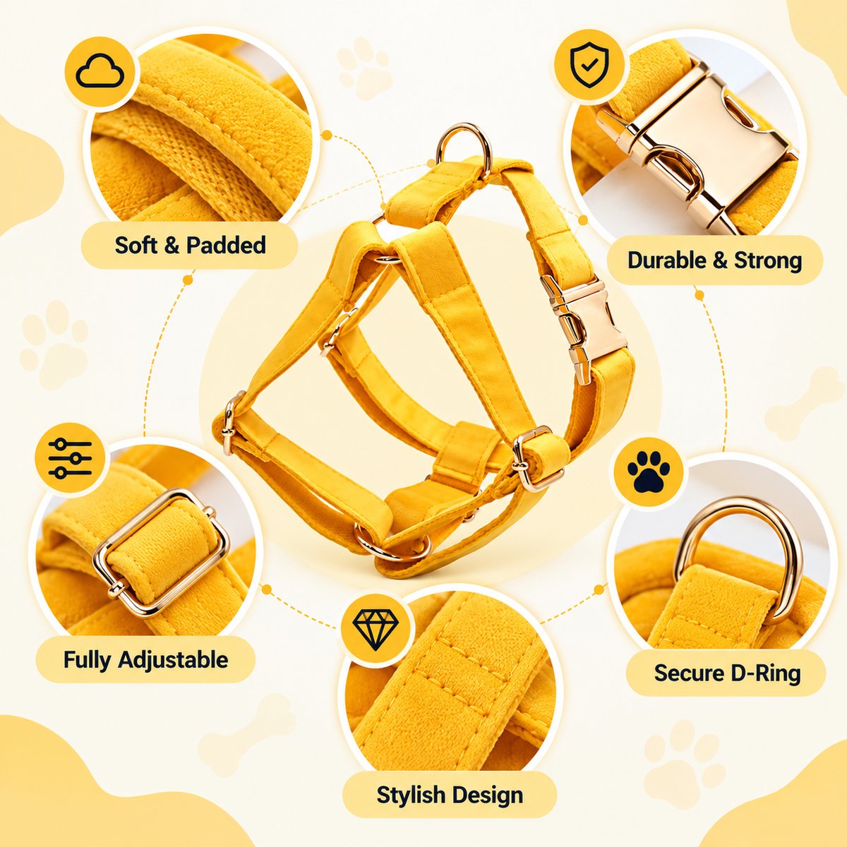 Petspuff Dark Yellow Step-In Harness for Small Dogs, Puppies & Cats – Adjustable, Lightweight