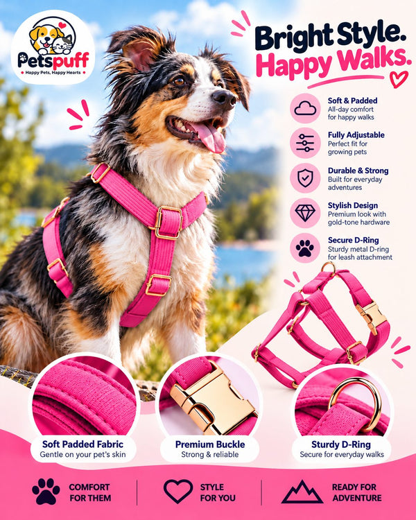 Petspuff Step-In Dog & Cat Harness Rose Pink | Adjustable | Lightweight