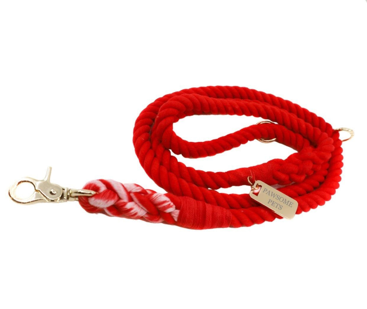 Petspuff Red Rose Cotton Rope Dog Lead – Handmade 5ft Leash with Solid Brass Hardware