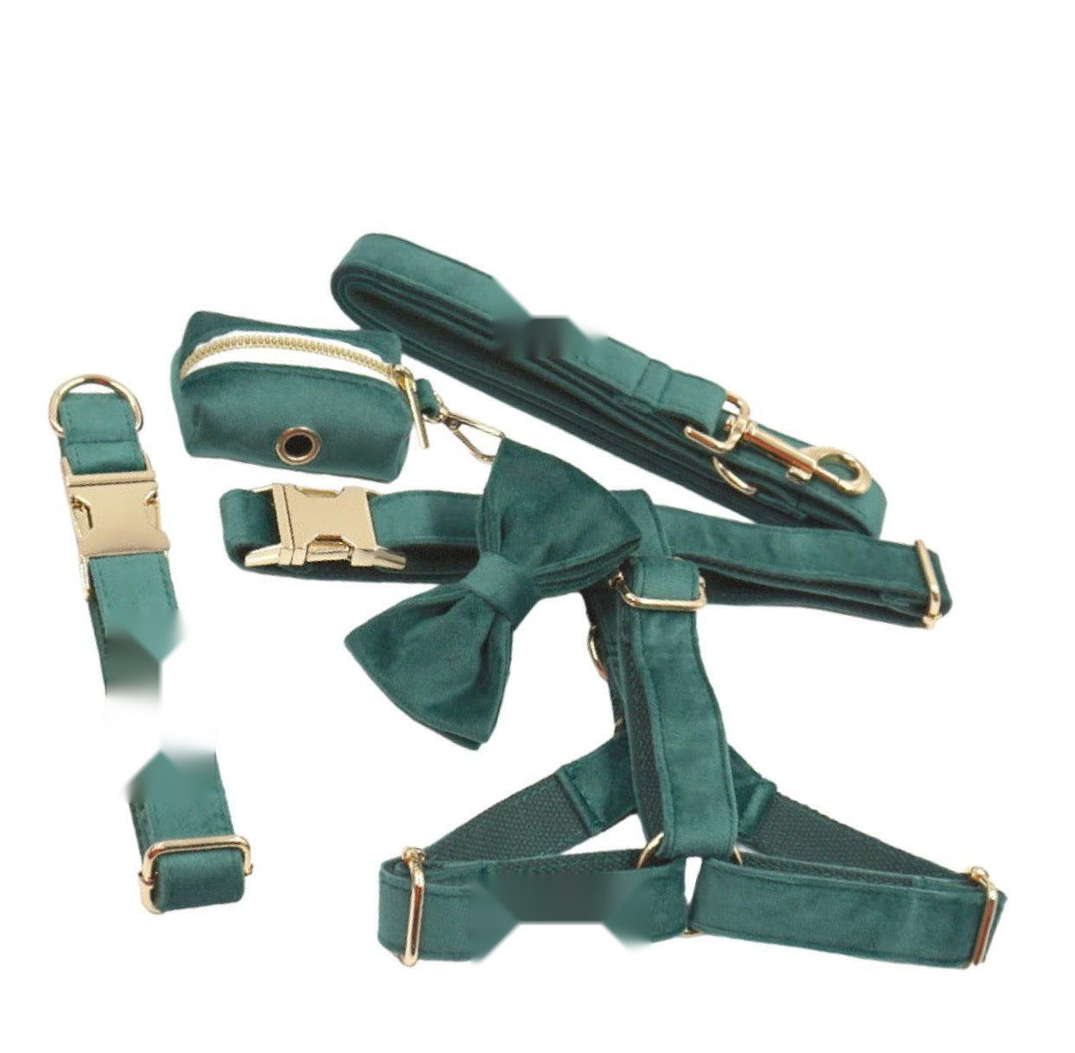 Petspuff Dark Green Step-In Harness Set – 5 Piece with Lead, Collar, Bow & Poop Bag Holder | Small Dogs & Cats