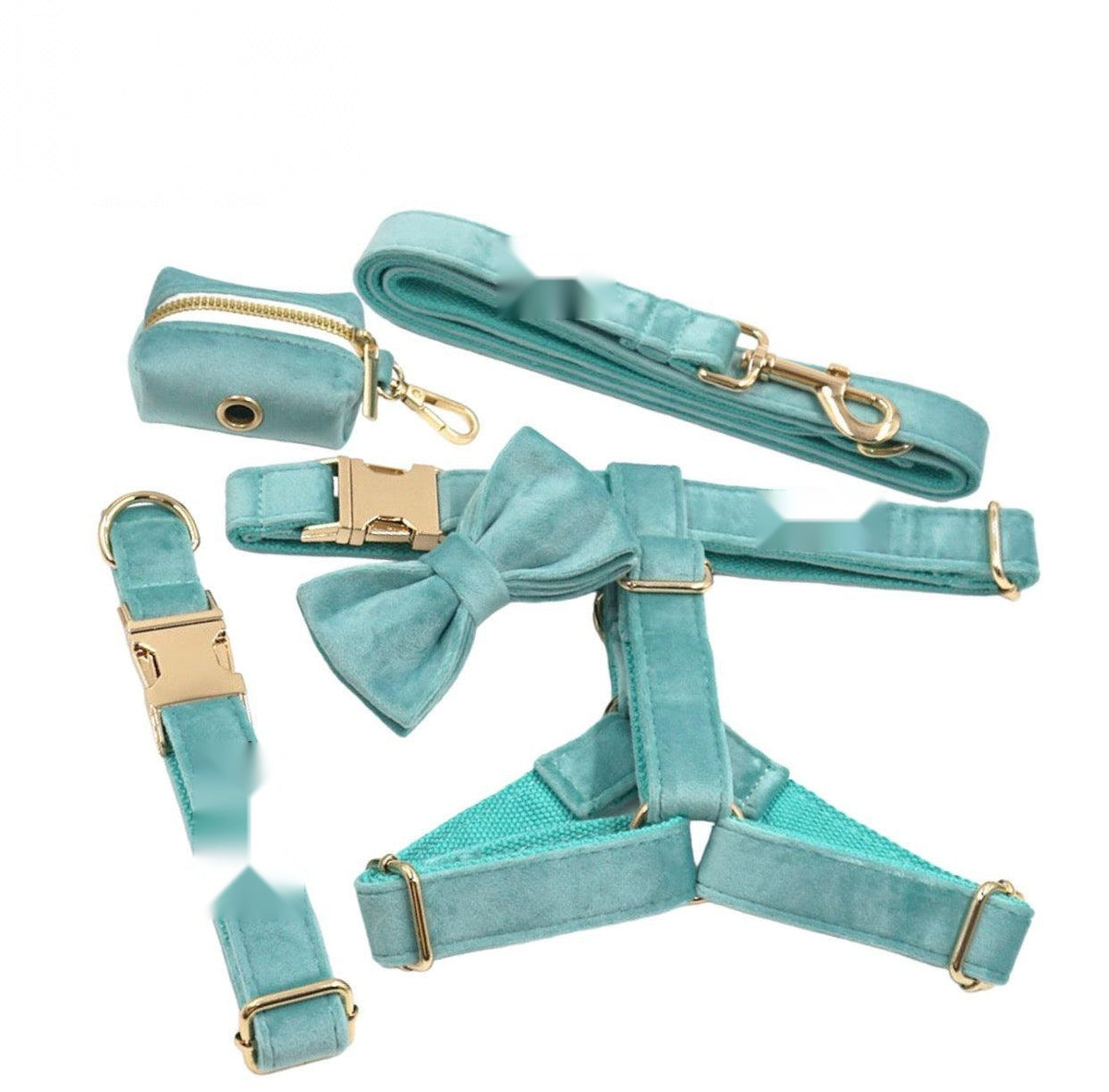 Petspuff Mint Green Step-In Harness Set – 5 Piece with Lead, Collar, Bow & Poop Bag Holder | Small Dogs & Cats